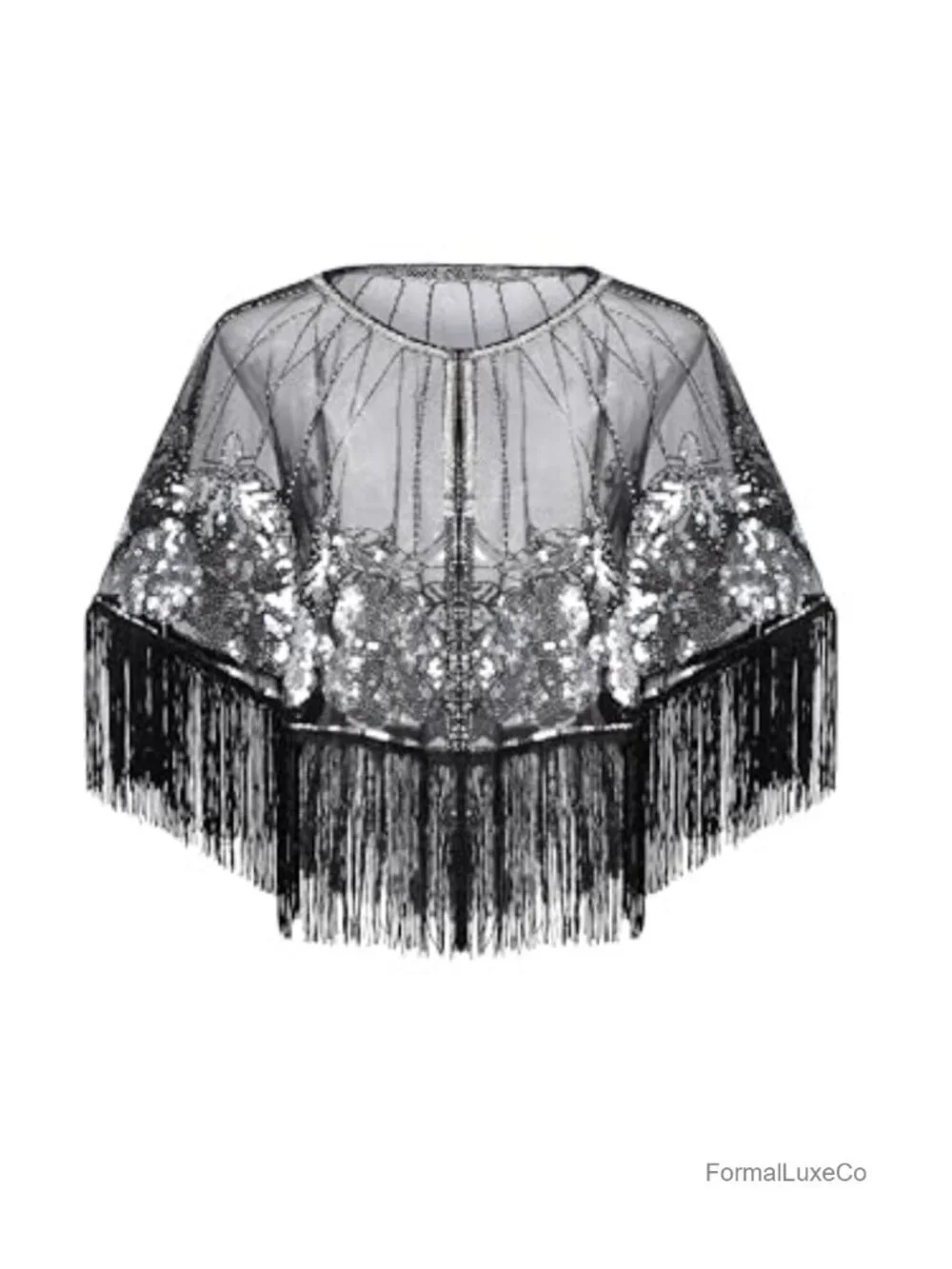 1920s Sequin Beaded Flapper Shawl Evening Wrap Party